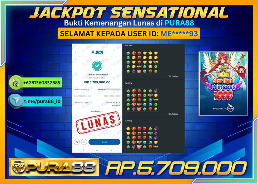 PURA88 JACKPOT SENSATIONAL STARLIGHT PRINCESS 1000 Rp 5.709.000,- LUNAS
